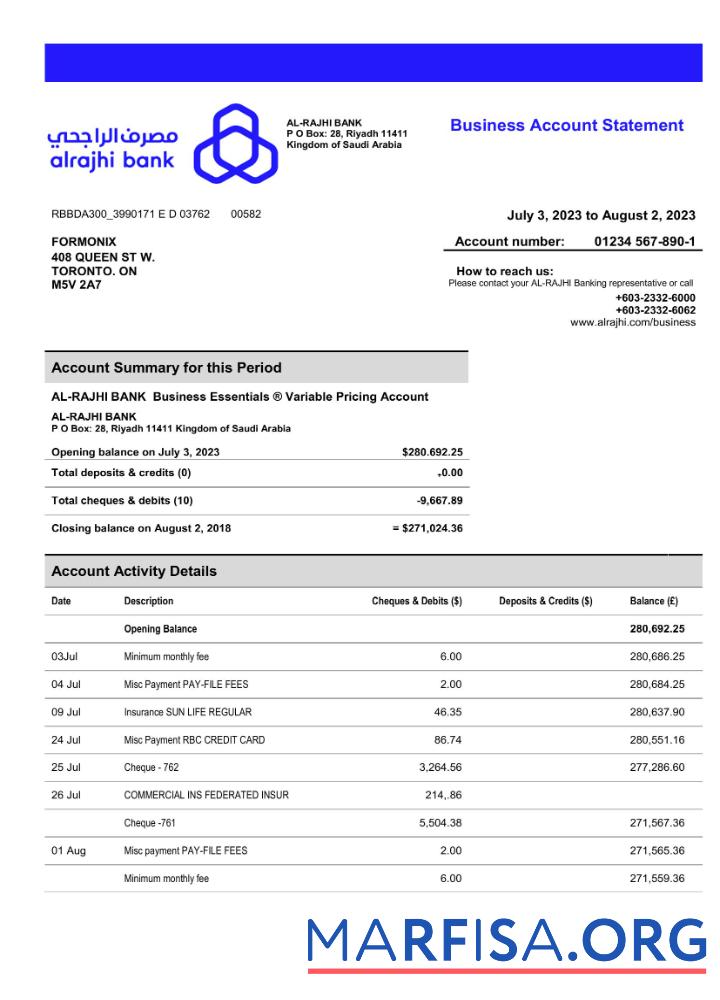 Downloadable Al Rajhi Bank company account statement Word and PDF template
